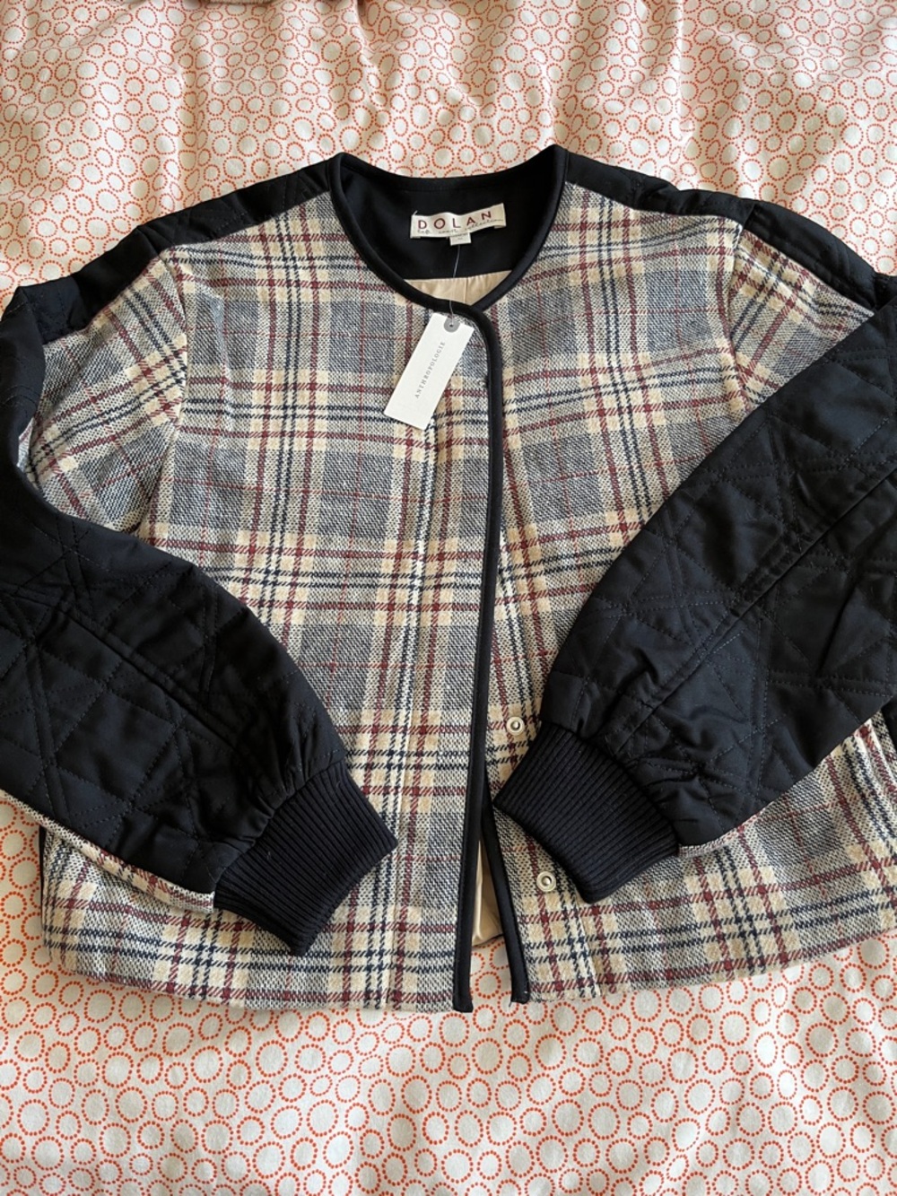 NWT Anthropologie Dolan Plaid Jacket with Black Quilted Sleeves